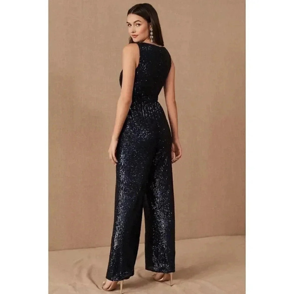 NWT BHLDN Sachin and Babi Somers Sequin Wide Leg Wedding Jumpsuit Party in Blue - Picture 4 of 17